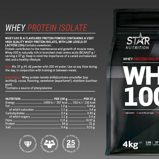 Star Nutrition Whey-100 Vassleprotein 4 kg Choklad