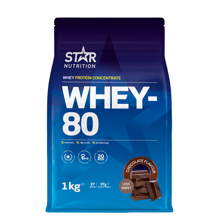 Star Nutrition Whey-80 Vassleprotein 1 kg Choklad (less sweet)