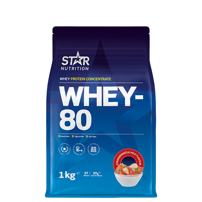 Star Nutrition Whey-80 Vassleprotein 1 kg Jordgubbar & Mjölk