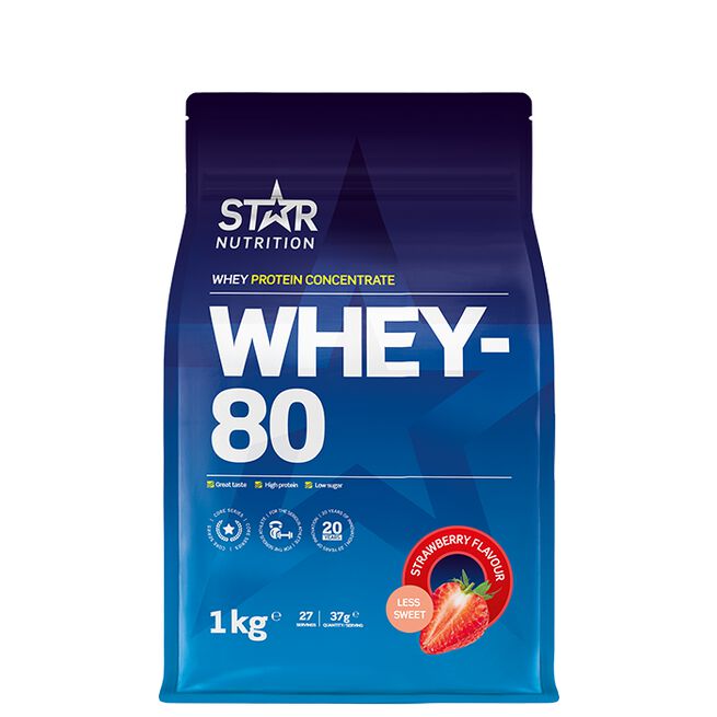 Star Nutrition Whey-80 Vassleprotein 1 kg Jordgubb Less Sweet (NEW)