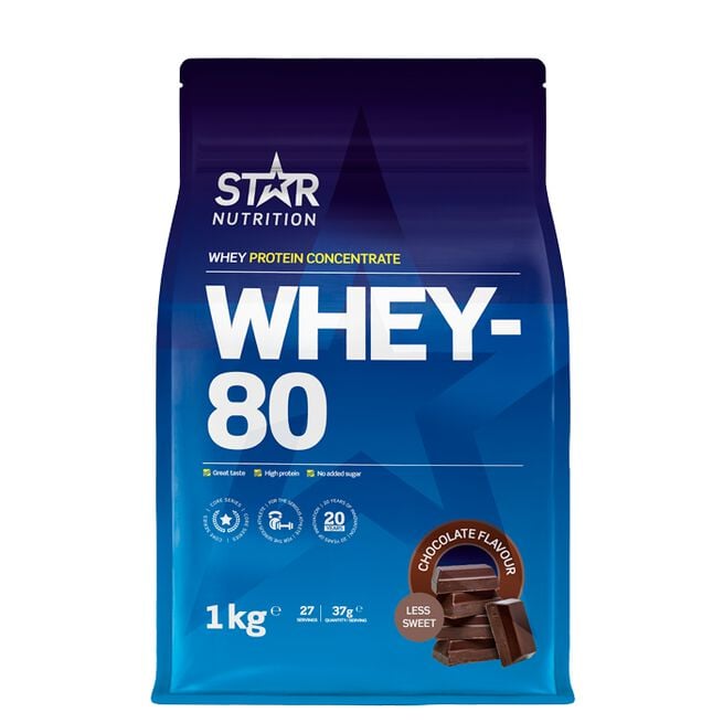 Star Nutrition Whey-80 Vassleprotein 1 kg Choklad (less sweet)