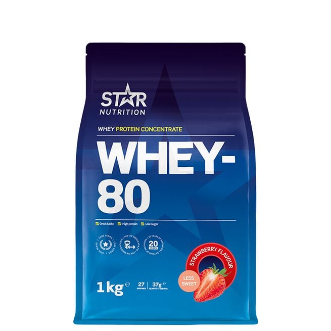 Star Nutrition Whey-80 Vassleprotein 1 kg Jordgubb Less Sweet (NEW)