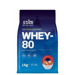 Star Nutrition Whey-80 Vassleprotein 1 kg Jordgubbar & Mjölk