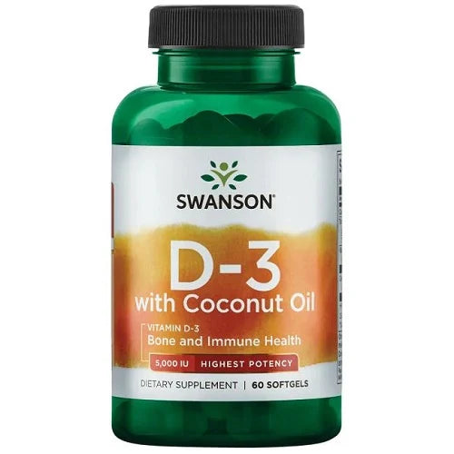 Swanson Swanson Vtamin D3 With Coconut Oil 5000IU - 60 caps Default Title